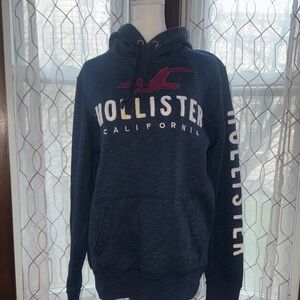 Hollister Dark Blue Men's Hoodie with Red Logo
